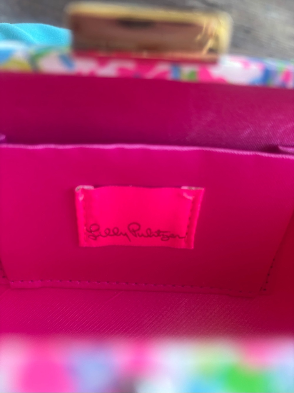 Lilly Pulitzer Floral Multi-Color Gold Chain Clutch Hard Shell - Picture 2 of 4
